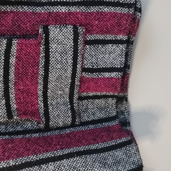 Retro Stripe Boho Baja Skater Hooded Pullover Poncho 90s Ragae Casual Streetwear - Picture 4 of 15